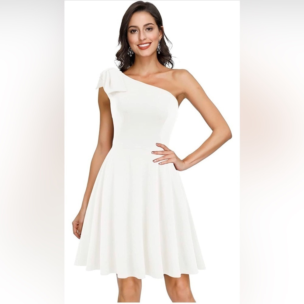 JASAMBAC Women's XL Bow One Shoulder Dress Pockets A-line Cocktail Party Dress